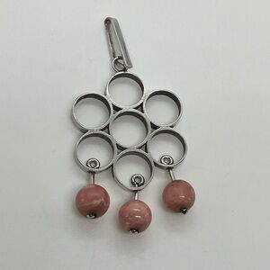 Vtg 835 Silver & Rhodochrosite Pendant Modernist Atomic Flower Design 1970s